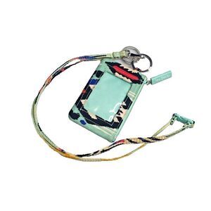 Vera Bradley Zip ID Wallet Card Holder Slots Lanyard Medallion Key Ring Teal